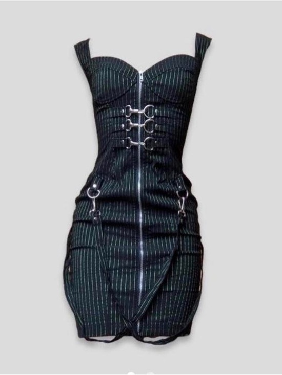 Lip Service Dresses & Skirts - Lip Service Strappy Corset Pinstripe Mini Dress in Black